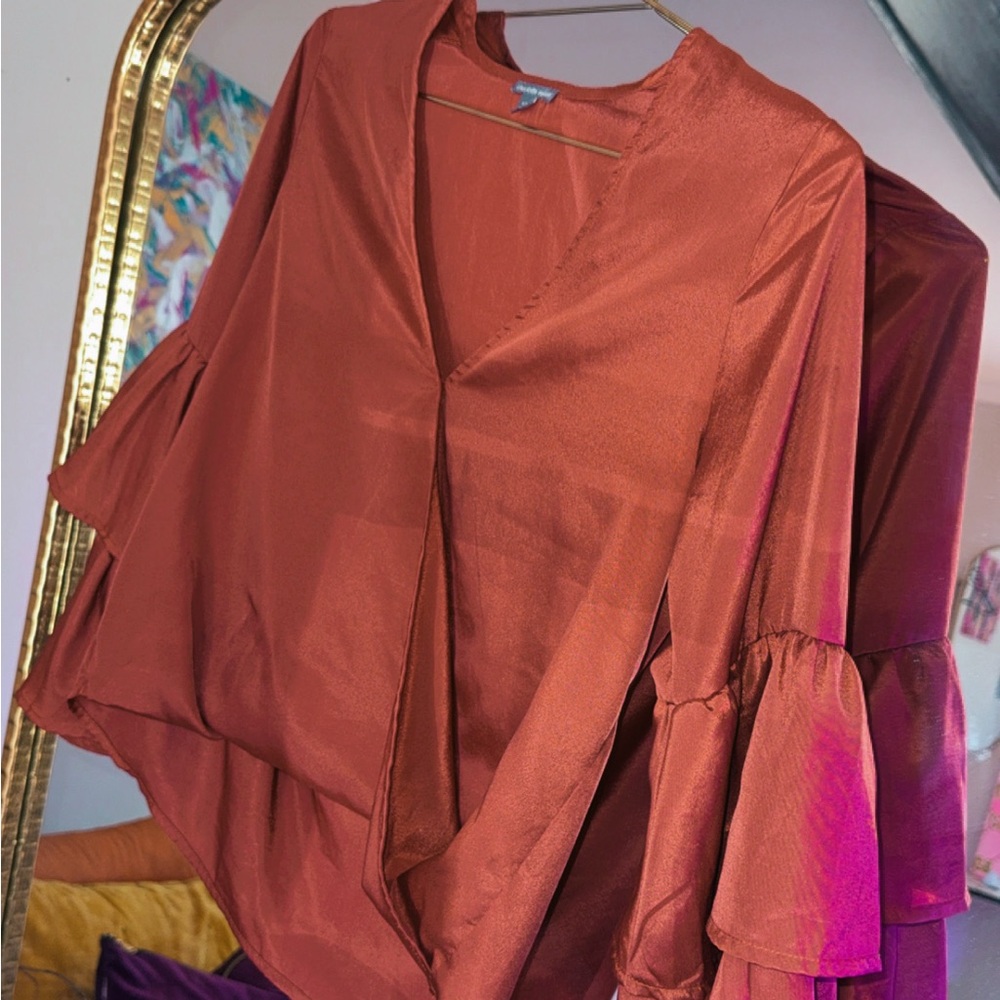 Charlotte Russe Rust Blouse with Tiered Bell Sleeves